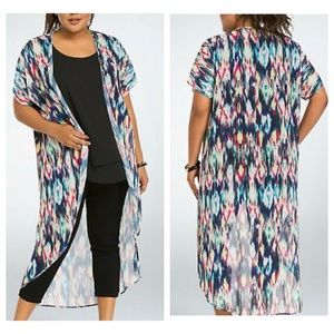 Torrid Size 2/3 Duster Kimono Multi Ikat Chiffon Long Short Sleeve Sheer